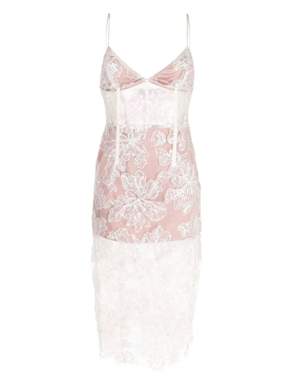 Floral-Embroidered Sequinned Midi Dress