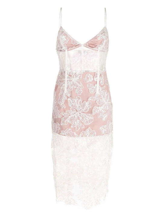 Floral-Embroidered Sequinned Midi Dress