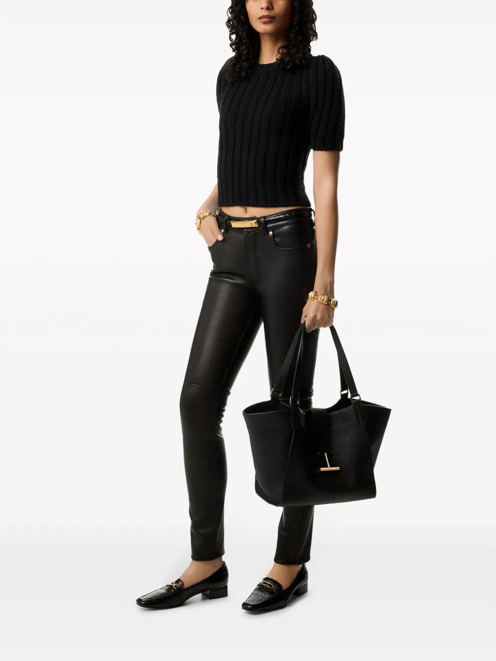 Low-Rise Tapered Leather Trousers