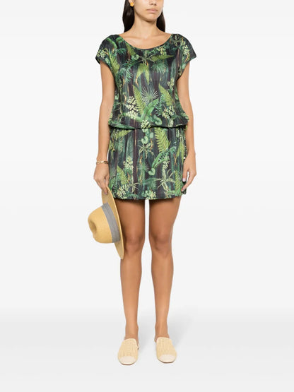 Shiva Leaf-Print Minidress