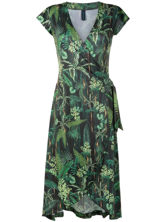 Falcão Leaf-Print Wrap Dress