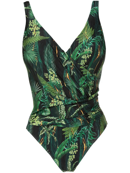 Maisa Draped Leaf-Print Swimsuit