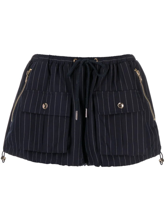 Pinstripe-Pattern Drawstring-Waistband Shorts