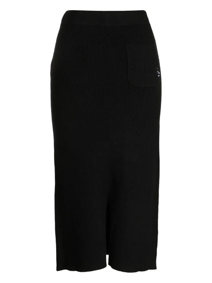 Logo-Embroidered Ribbed Midi Skirt