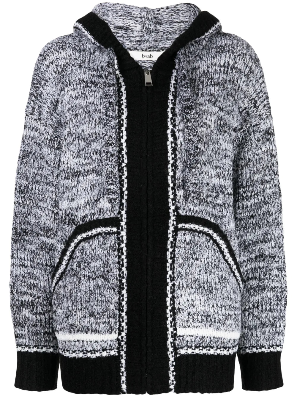 Contrasting-Trim Mélange Hooded Cardigan