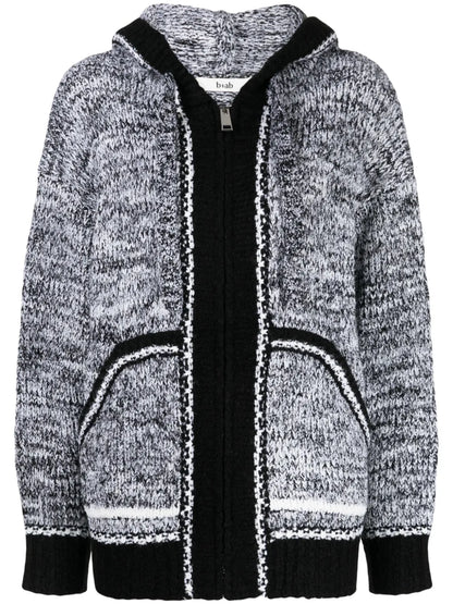 Contrasting-Trim Mélange Hooded Cardigan