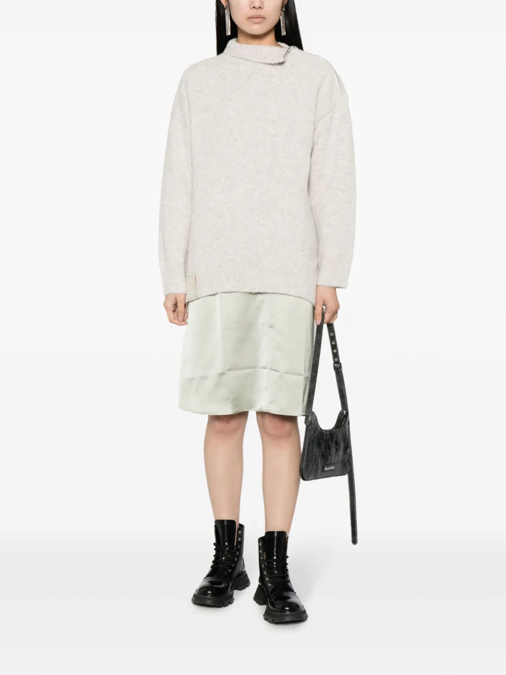 Shoulder-Zip High-Neck Dress