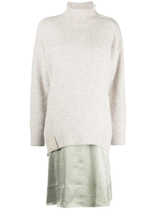 Shoulder-Zip High-Neck Dress