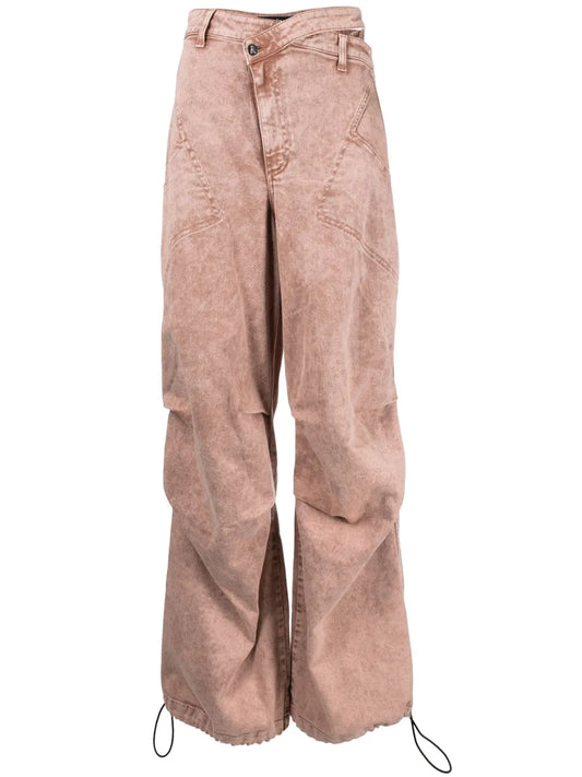 Asymmetric-Waistband Wide-Leg Jeans