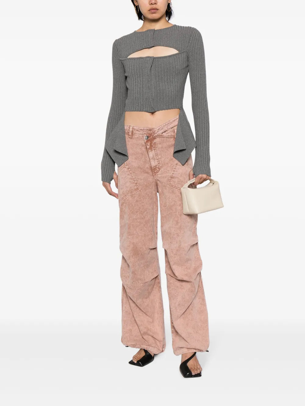 Asymmetric-Waistband Wide-Leg Jeans