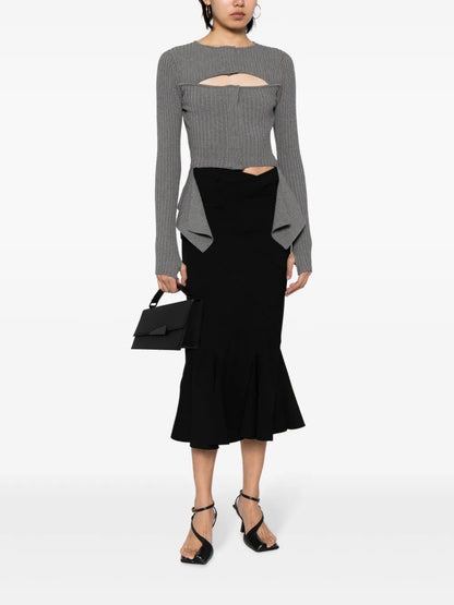 Flared-Hem Flannel Midi Skirt