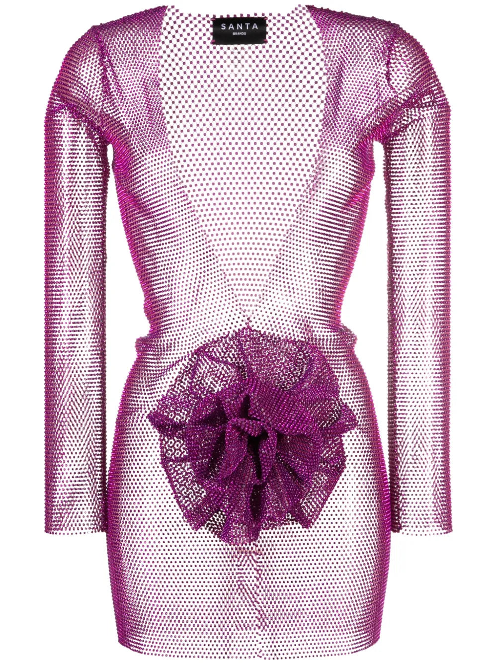 Faux Flower-Detail Rhinestone-Embellished Minidress