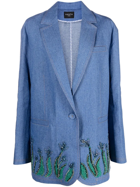 Bead-Embellished Single-Breasted Blazer