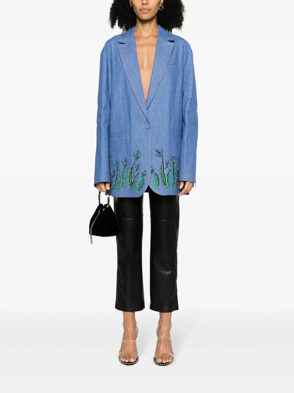 Bead-Embellished Single-Breasted Blazer