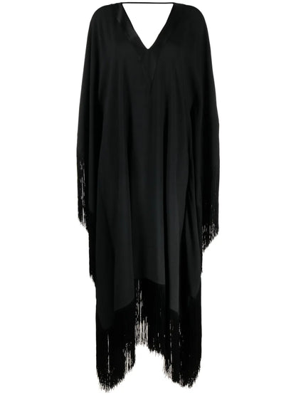 Fringed-Edge Kaftan Maxi Dress