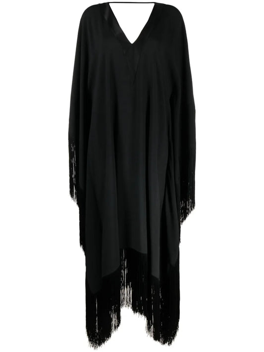 Fringed-Edge Kaftan Maxi Dress