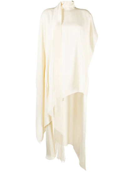 Attached-Scarf Asymmetric Kaftan Dress
