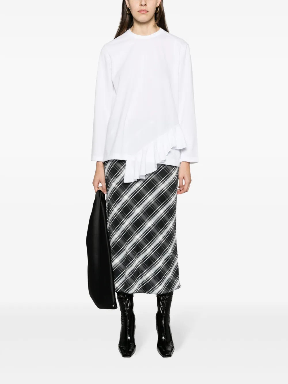 Ruffle-Detail Round-Neck T-Shirt
