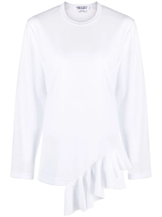 Ruffle-Detail Round-Neck T-Shirt