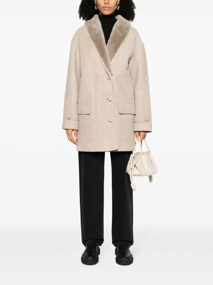 Shearling-Collar Single-Breasted Coat