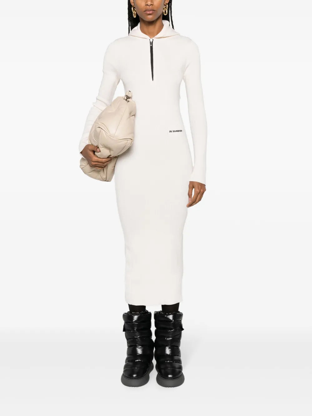 Ribbed-Knit Hooded Midi Dress