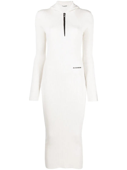 Ribbed-Knit Hooded Midi Dress