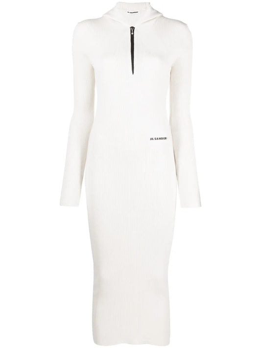 Ribbed-Knit Hooded Midi Dress