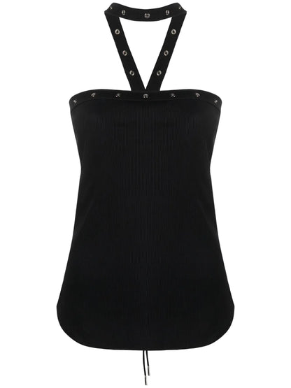 Halterneck Ribbed Cotton Tank Top