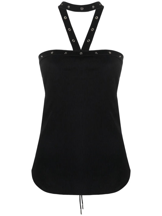 Halterneck Ribbed Cotton Tank Top