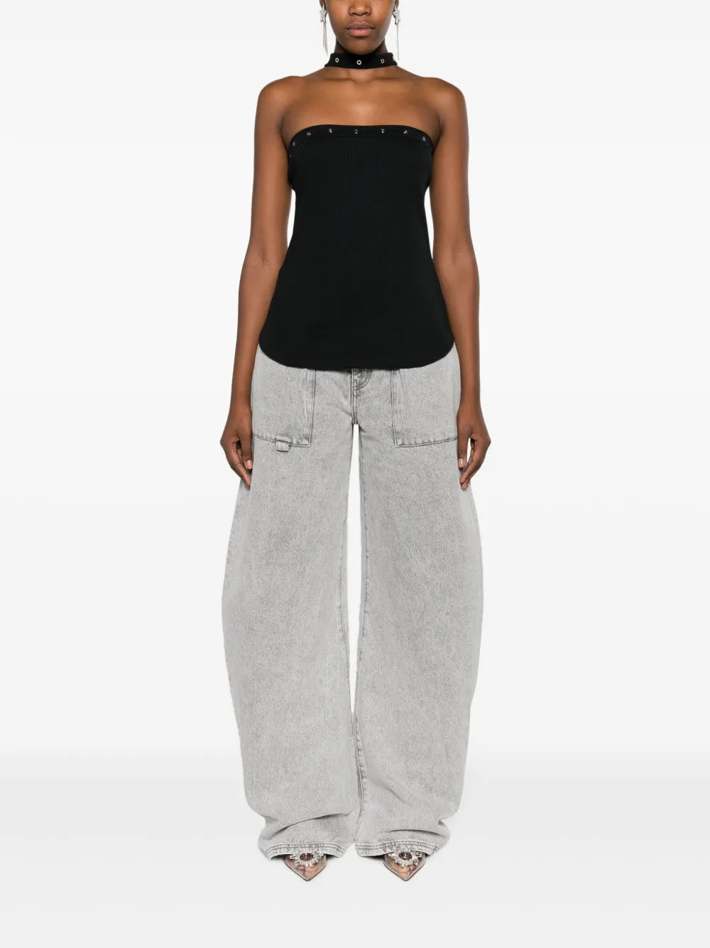 Halterneck Ribbed Cotton Tank Top