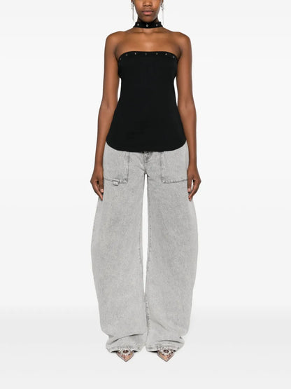 Halterneck Ribbed Cotton Tank Top