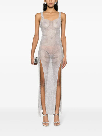 Rhinestone-Embellished Sleeveless Maxi Dress