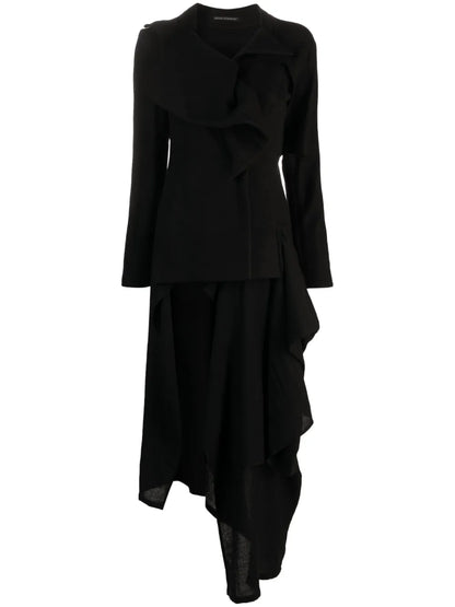 Ruffle-Detail Asymmetric Coat