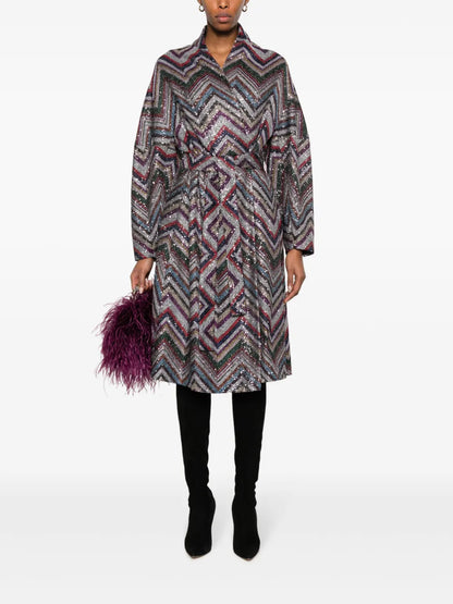 Zigzag Sequin-Embellished Belted Coat