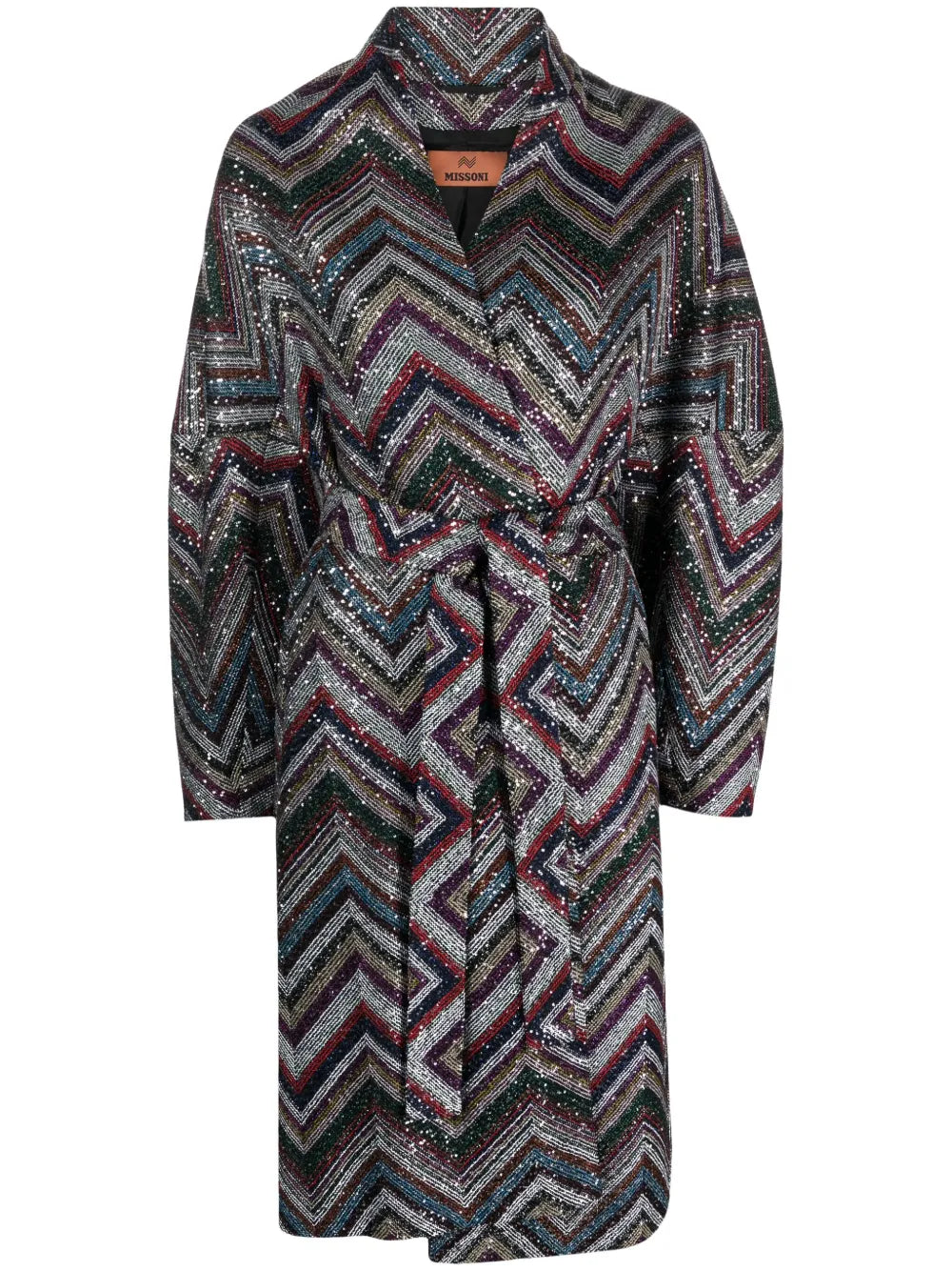 Zigzag Sequin-Embellished Belted Coat