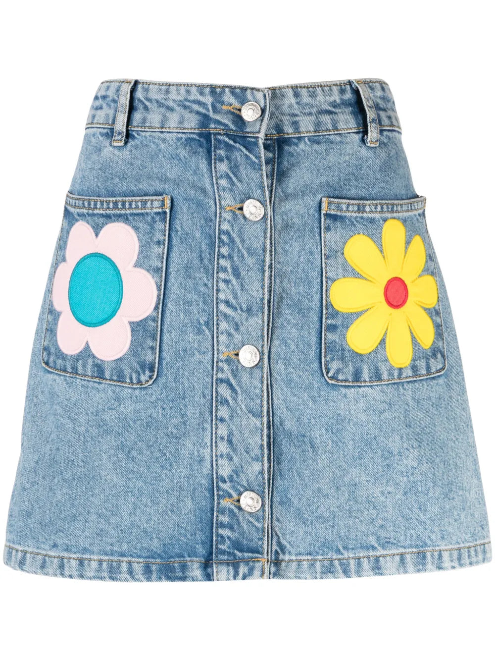 Floral-Patches Denim Miniskirt