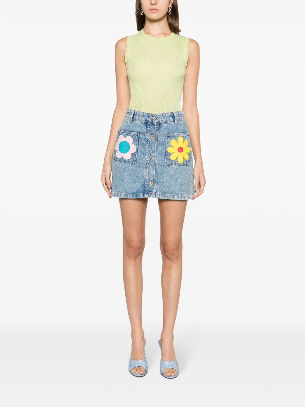 Floral-Patches Denim Miniskirt