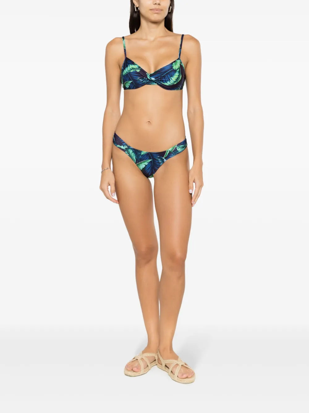 Cassis Leaf-Print Bikini Top