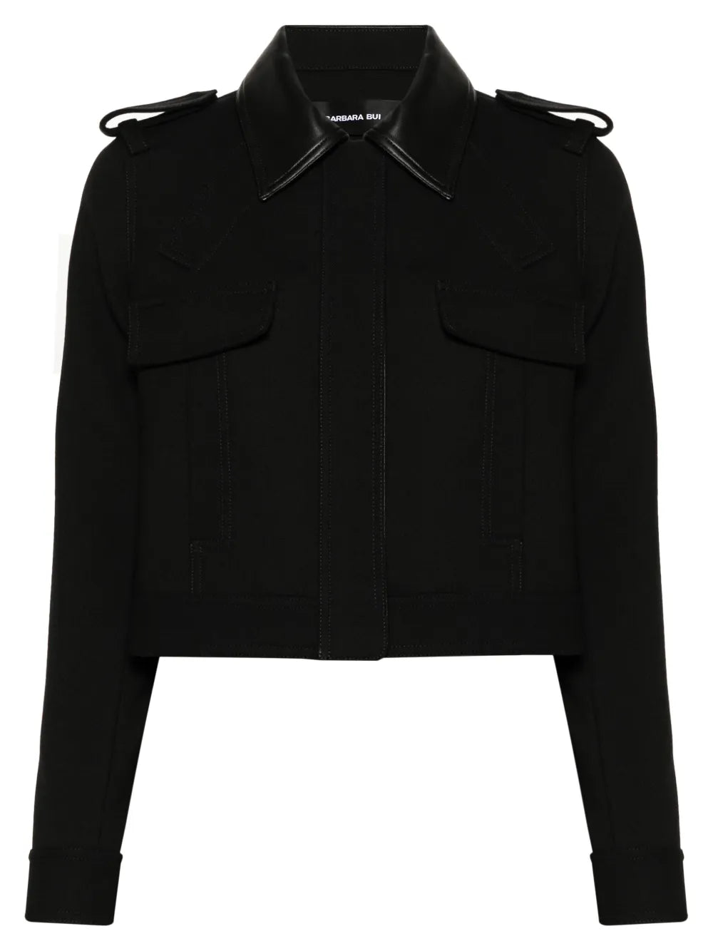 Leather-Collar Cropped Jacket