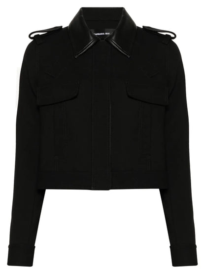 Leather-Collar Cropped Jacket