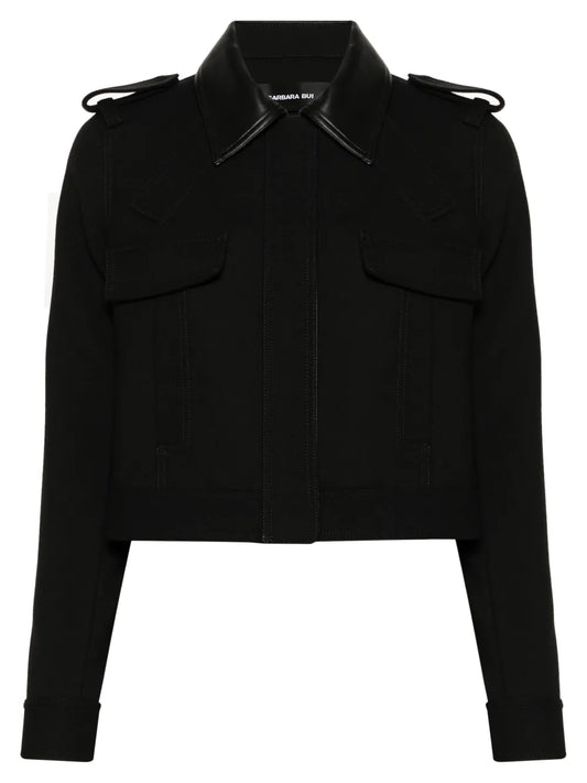 Leather-Collar Cropped Jacket