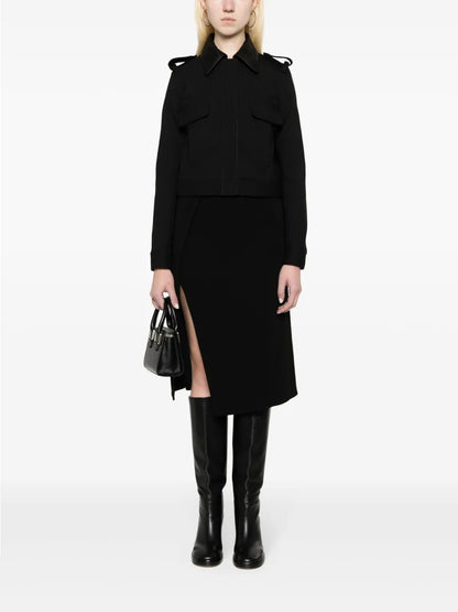 Leather-Collar Cropped Jacket