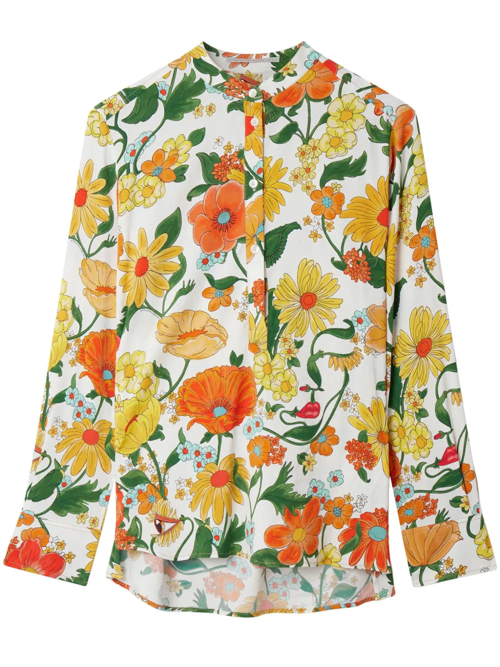Lady Garden-Print Collarless Shirt