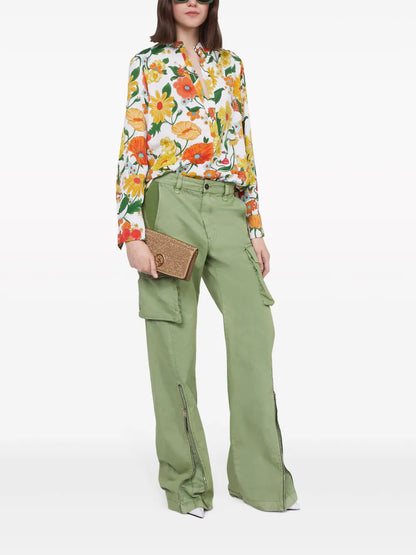 Lady Garden-Print Collarless Shirt