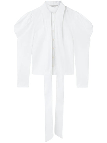 Pussy-Bow Puff-Sleeve Shirt