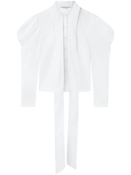 Pussy-Bow Puff-Sleeve Shirt