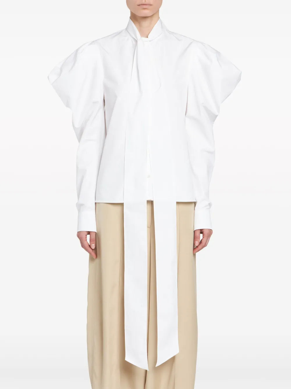 Pussy-Bow Puff-Sleeve Shirt