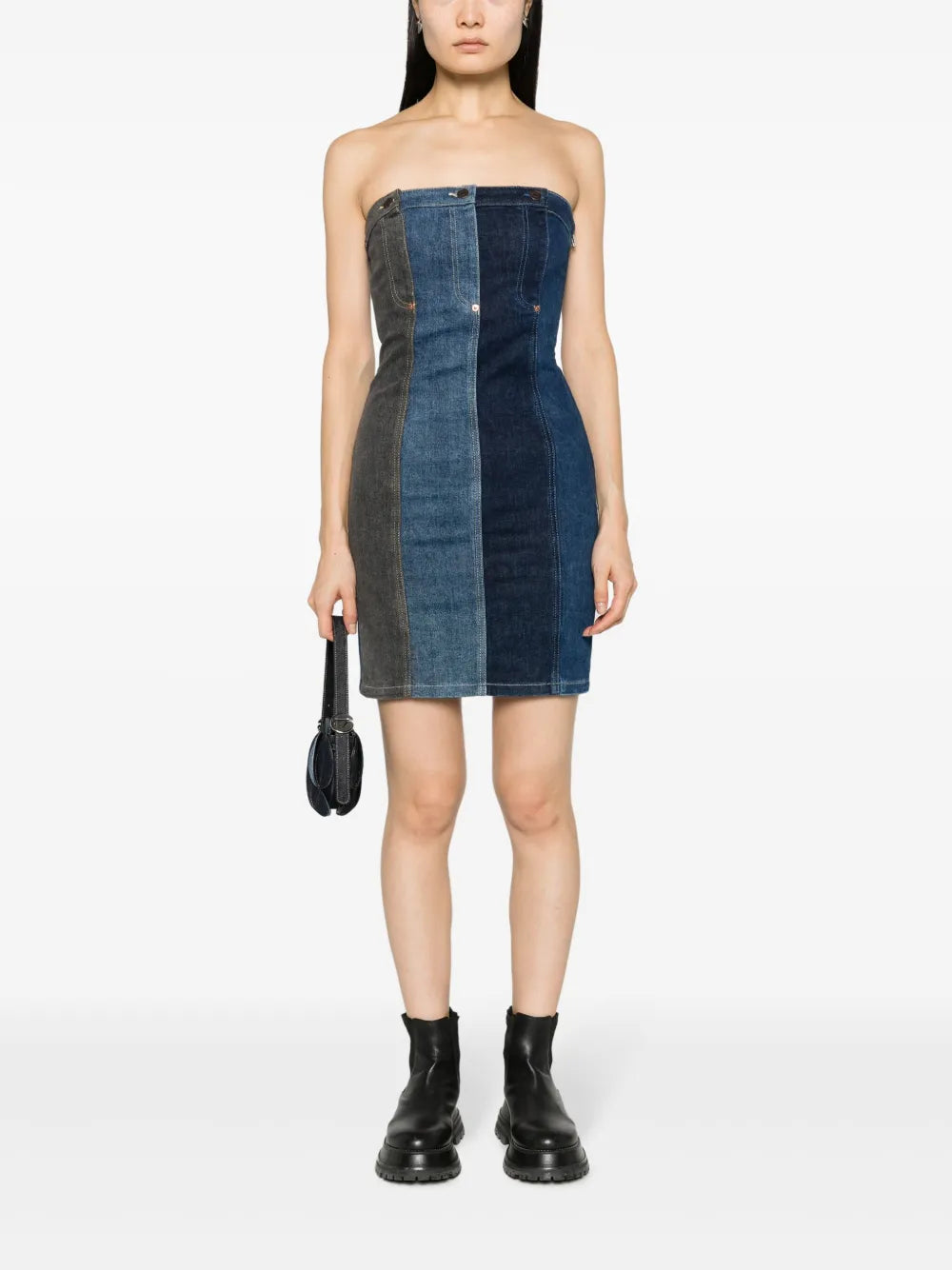 Layered-Design Denim Dress