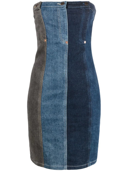 Layered-Design Denim Dress