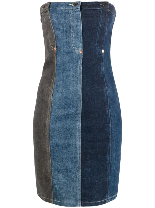 Layered-Design Denim Dress